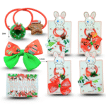 N - 005 pico moño estampado  par de ligas decoradas navideñas set 3 pzas C/12 24V-49
