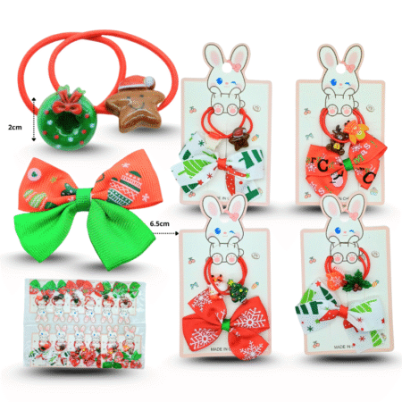 N - 005 pico moño estampado  par de ligas decoradas navideñas set 3 pzas C/12 24V-49