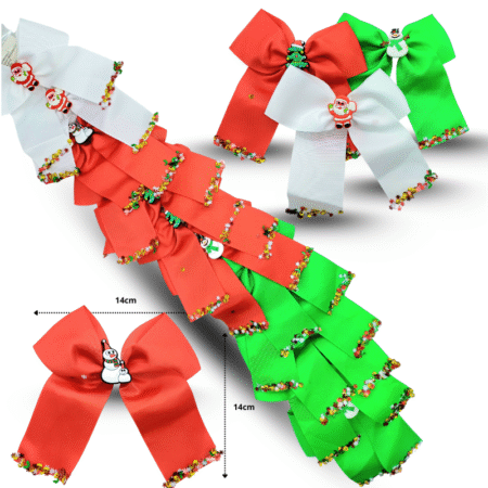 N - 004 moño navideño jumbo con decoración hule y hojuelas decorativas en tira C/12 DG24-N56