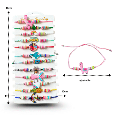 K - 065 pulsera de hilo variedad de colores y surtida con dijes metálicos C/12 K-122