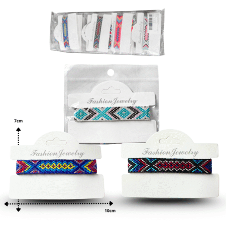 K - 019 pulsera tejida tipo wichol  gruesa en blister individual C/12 XL29-25
