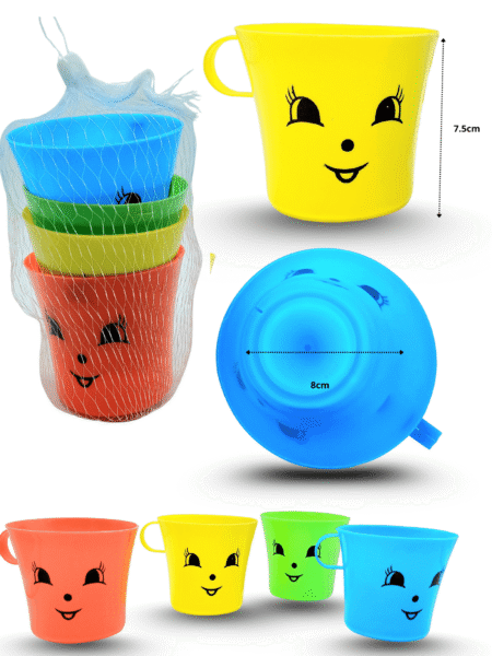 Q - 393 taza de plástico caritas cat multicolor en red C/4 E6260