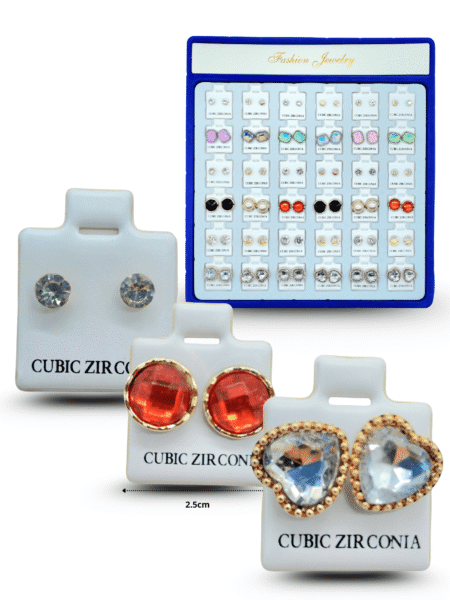 A - 011 arete charola azul broquel zirconias diferentes tamaños y figuras C/36 HLN-42