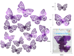 P - 498 mariposa acabado metálico decorativa set 12 pzas diferentes tamaños morado C/10 0144 o 1C-1