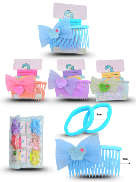 F - 044 set de peineta decorada con liga en par variedad de colores C/12 23E-13