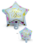 G – 040 globo estrella feliz día blanco con dorado y puntos de colores 25cm C50