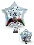 G – 040 globo estrella feliz día plata estrellas de colores 25cm C50