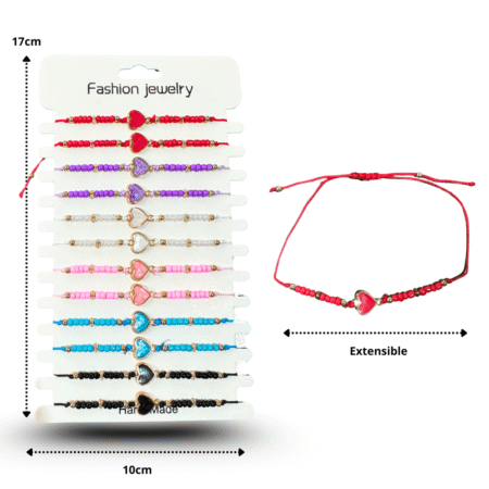 K - 076 pulsera hilo corazón en tira C/12 RM1075-3G-1 o 75-4g-1