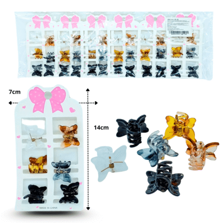 F - 029 pinza mariposa cristal mini set 6 pzas C/12 RM1242-2B-30