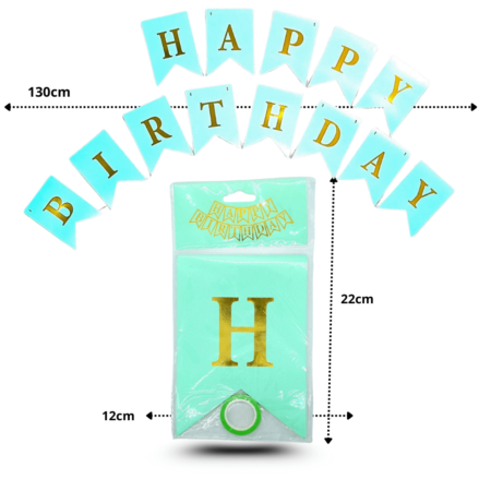 PA - 086 banderín verde menta happy birthday C/12 GPM-2174