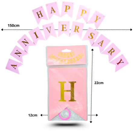 PA - 090 banderín rosa claro happy anniversary C/12 GPM-2174