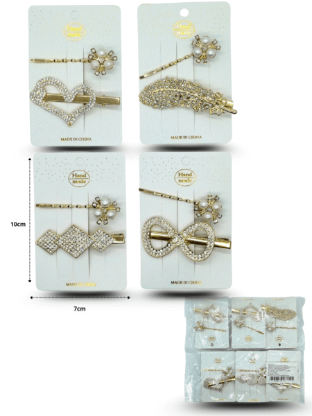 J - 017 pico dorado figuras surtidas con brillos y pasador decorado set  1pzas C/12 RM1235-1A-3