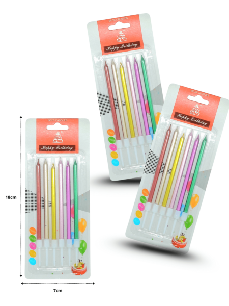 PA - 048 6 velas pasteleras con base en blíster  acabado metálico C/24 MW853-1C-1