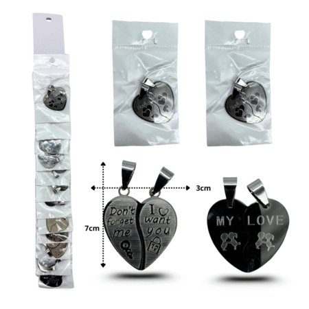 S - 006 dije doble figura corazón amistad y amor acero inoxidable en tira C/12 XH5470