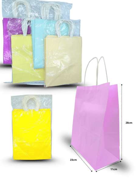 B - 005 bolsa para regalo color liso un solo color por paquete con asa de papel 28x23x11 C/12 M687-3H-3