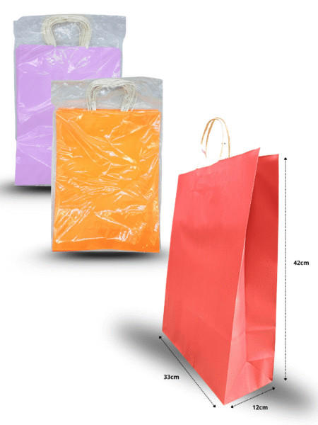 B - 014 bolsa para regalo color liso un solo color por paquete con asa de papel 42x32x12cm C/12 M687-3H-5