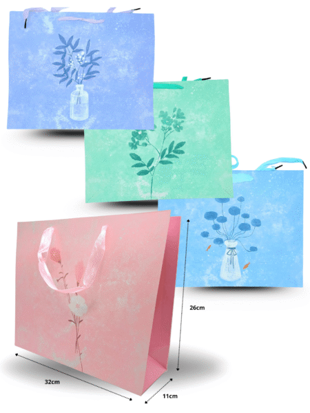 B - 022 bolsa decorada boutiquera colores pastel flor 32x26x11cm C/12 BPA-C0122