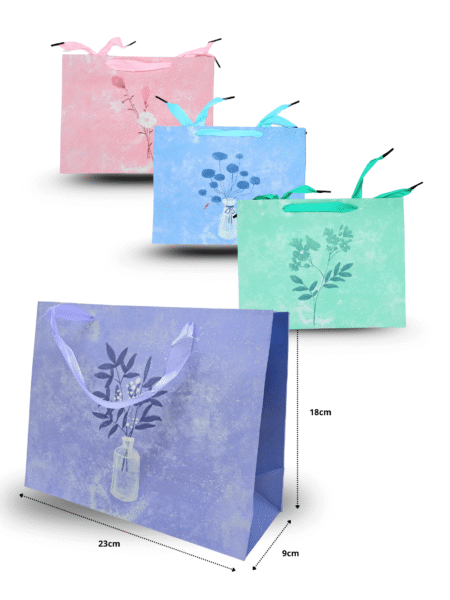 B - 087 bolsa boutiquera de regalo decorada colores pastel con flor  23x18x9cm C/12 BPA-C021