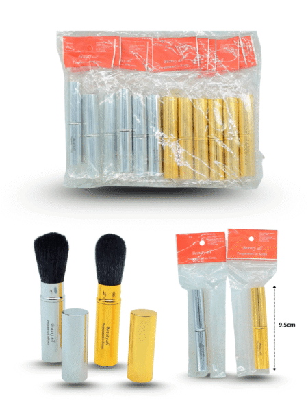 C - 032 brocha cosmética retractil dorada y plateada C/12 beauty all