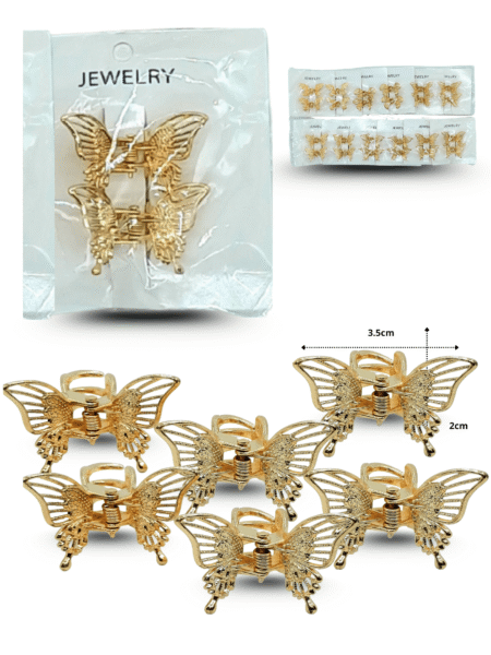 F - 093 pinza mini mariposa metalica dorada C/12 I-60 o 24H102