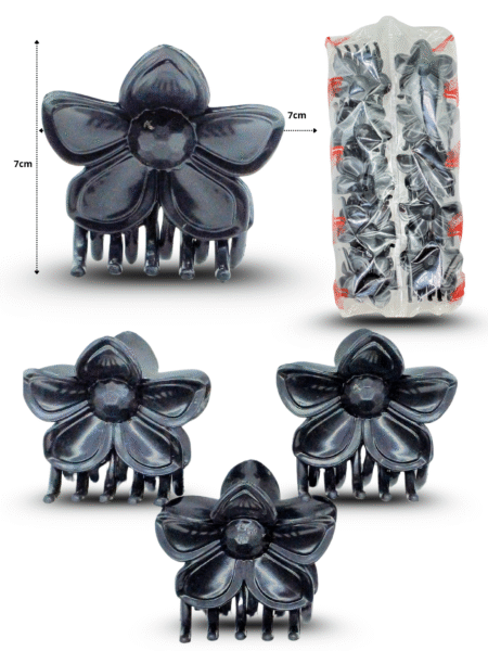 F - 348 pinza flor Hawaiana negra 7cm C/10 PLLZK