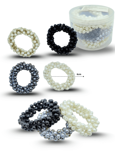 K - 002 pulsera o liga perlas elástica en bote C/12 25I-116