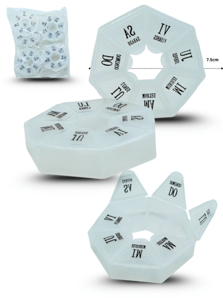 O - 020 pastillero hexagonal transparente C/12 6H-2