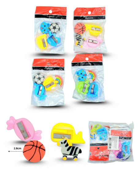 P - 031 sacapuntas y borrador figuras set 4 pzas C/12 MW4-3G-6