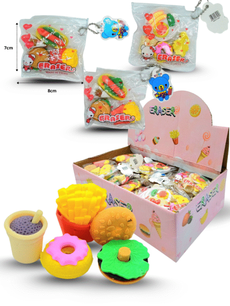 P - 166 goma borrador fast food 3cm set 4 pzas C/30 B8515