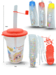 Q - 013 vaso con popote translucido decorado C/12 MW36-3A-28