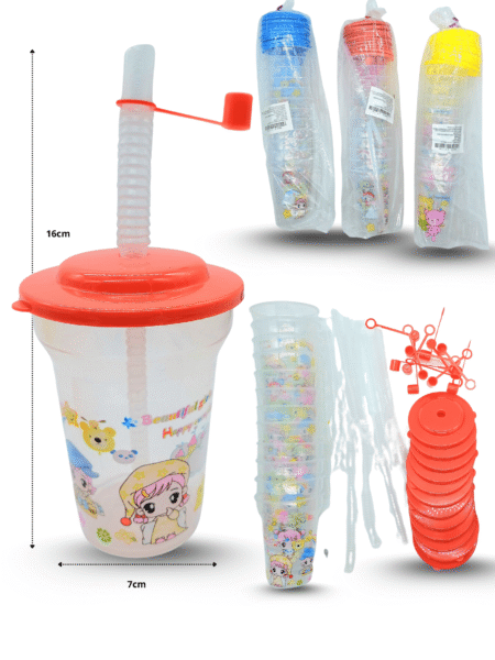 Q - 013 vaso con popote translucido decorado C/12 MW36-3A-28