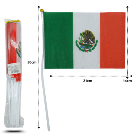 SEP - 005 bandera nacional 14x21cm con bastón plástico 30cm C/12 V2102