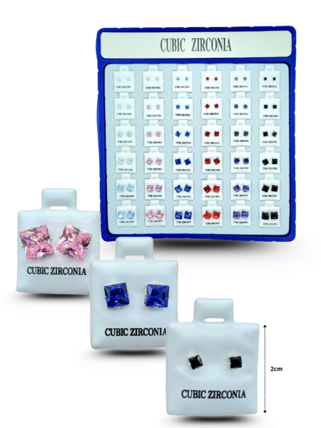 A - 015 arete charola azul broquel zirconia cuadrado colores C/36 XH7136