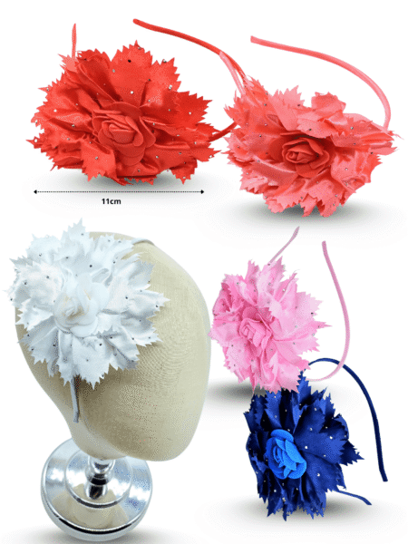 E - 012 diadema flor de tela con brillos C/12 HLA-24