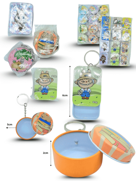 L - 055 llavero pastillero metálico decorado LABUBU y capy bara C/12 25K-56