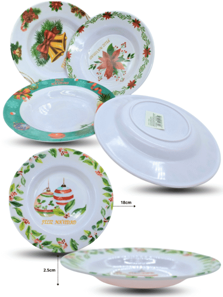 N - 007 plato sopero melamina 18cm decorado navidad C/10 J5175