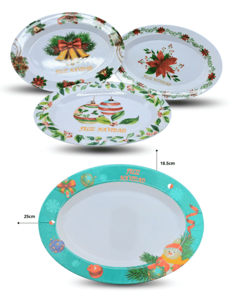 N - 008 plato tampiqueño melamina 25x18cm decorado navidad C/10 J5181