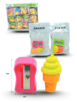 P - 029 goma papas o helado con sacapuntas set 2 pzas C/48 1038