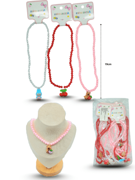S - 012 collar infantil perlas con cerezas, LABUBU o Capy bara C/12 25K-130