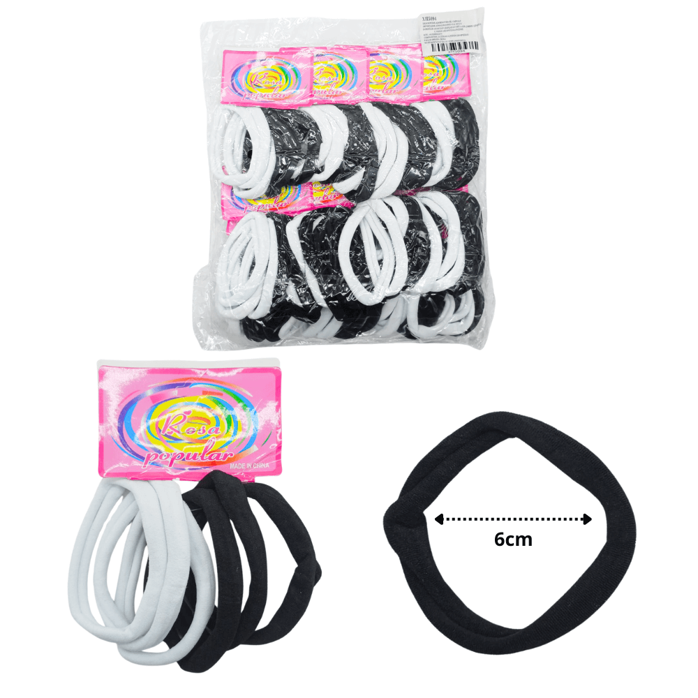 V - 077 liga licra grande set 6 pzas color blanco y negro 6cm C12 XH5094