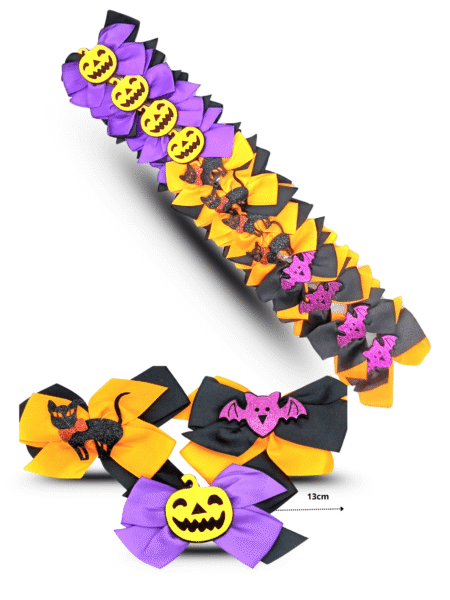 Y - 013 moño bicolor con decoración Halloween en tira C/12 24-Q55