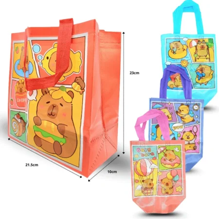 B - 049 bolsa plastificada decorada capy bara 21.5x23x10cm C/12 XH6451