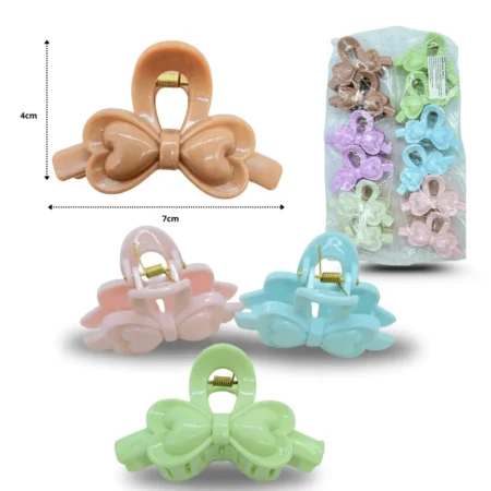 F - 025 pinza para cabello diseño moño colores pastel 7cm C/12 TA-1501-13