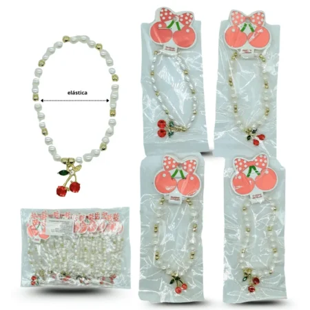 K - 007 pulsera perlas y cerezas elástica C/12 25O-51