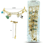 K - 017 pulsera doble cadena con piedras y flores laminadas C/12 JRNNA ZZ013
