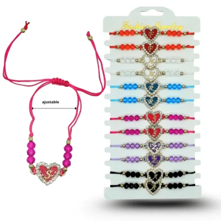 K - 083 pulsera hilo con corazon y letra C/12 HLV-20