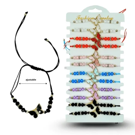 K - 084 pulsera hilo cristales con mariposa C/12 HLV-20