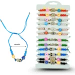 K - 087 pulsera hilo cristales con dije surtido y flores C/12 HLV-20