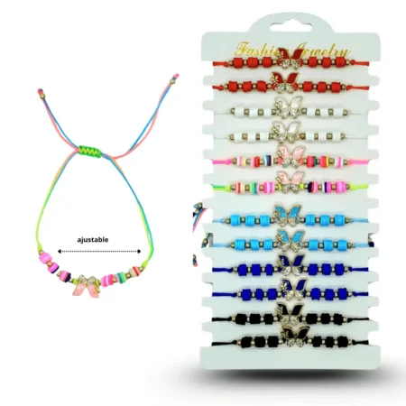 K - 088 pulsera hilo con cuentas de colores y mariposa C/12 HLV-20