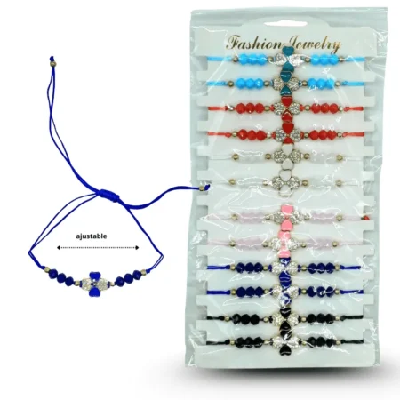 K- 089 pulsera hilo cristales con trébol C/12 HLV-20